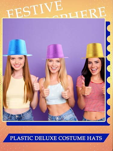 SGBETTER 24 Pack Neon Top Hats Glitter Plastic Top Hat Colorful Magician Hat Bright Party Hats for Adult Kids Photo Booth ...