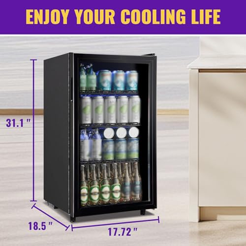 WANAI 3.5 Cu.ft Beverage Refrigerator Cooler, Mini Fridge with Glass Door for Beer Soda or Water, Small Drink Cooler Machi...
