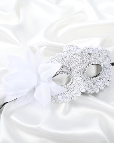 Zinniday Flower Masquerade Mask for Women - Halloween LED Eye Mask Floral Venetian Ball Lace Masks for Carnival Party