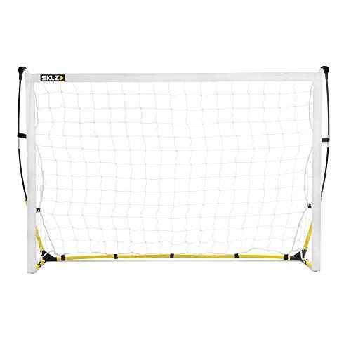 SKLZ Quickster Soccer Goal - Portable Goal for Backyard & Field - Durable Tension-Tite Frame & Heavy Gauge 2-Ply Net - Adjustable Click-Lock Poles, Metal Stakes - Carrying Case with Handle