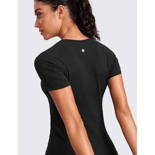 CRZ YOGA Seamless Workout Tops for Women Hip Length - Athletic Running Gym Yoga Short Sleeve Shirts Breathable Crewneck Tees