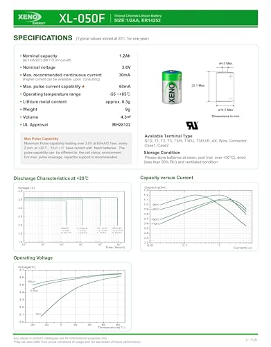 Xeno Lithium Thionyl Chloride Battery, Xeno Xl-050F - 1/2Aa (Er14250) - 3,6V 1200Ma Li 1/2Aa 1200Mah 3,6V Xeno (Xl-050F)