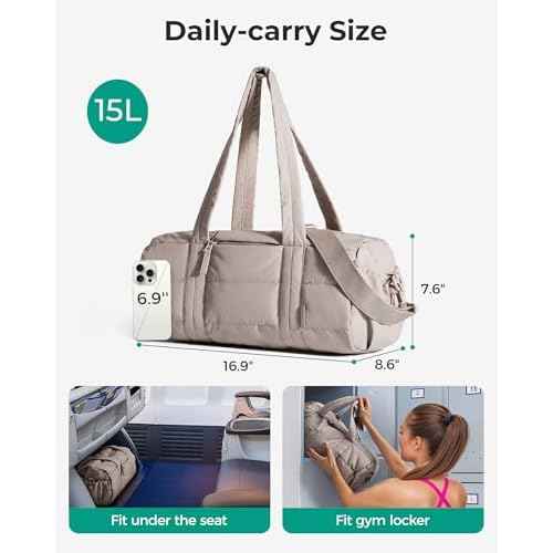 BAGSMART Reiki Gym Bag for Women, Medium Yoga Mat Crossbody Bag with Wet & Dry Pocket, Quilted Gym Shoulder Bag for Weekend, Sand Brown