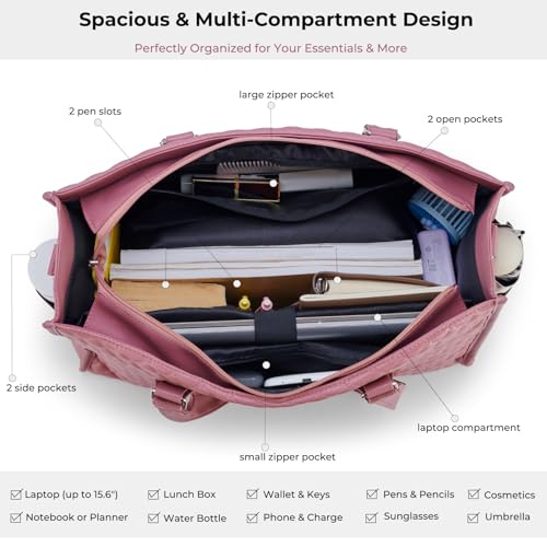 Ralnitote Laptop Tote Bag with Insulated Lunch Compartment for Women, PU Leather 15.6 Inch Work Bag, Elegant Computer Hand...