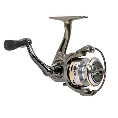 Lew¡¯s Laser Lite Spinning Fishing Reel, Size 100 Reel, 6+1 Bearings, 5.1:1 Gear Ratio, Graphite Frame, Reversible Retrieve, Metallic Gray/Silver/Gold
