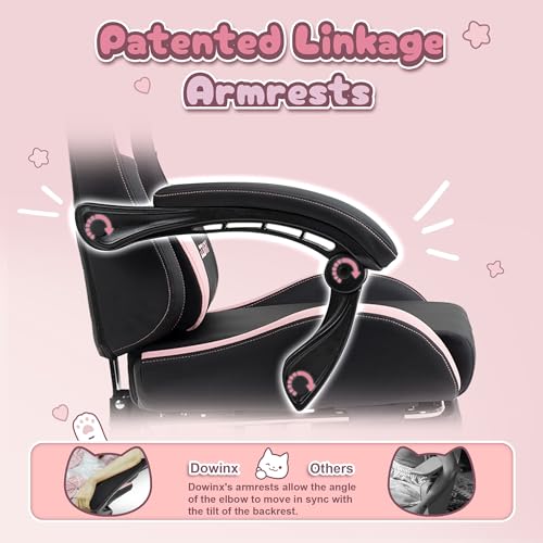 Dowinx Gaming Chair Cute with Cat Ears and Massage Lumbar Support, Ergonomic Computer Chair for Girl with Footrest and Hea...