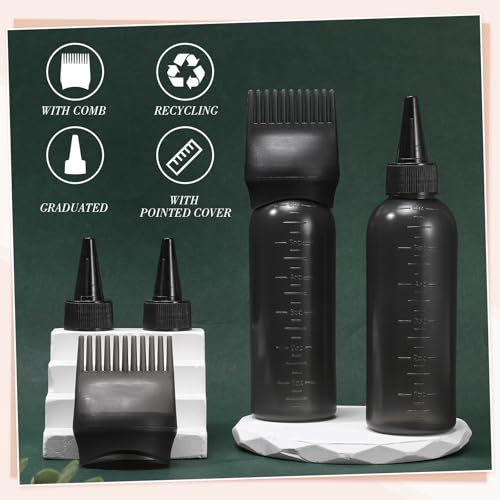 Pimoys Hair Oil Applicator Bottles Dye Brush for Women Scalp, Hair Color Products Things with Root Comb Hair Dye Tools, Black 2 Pack
