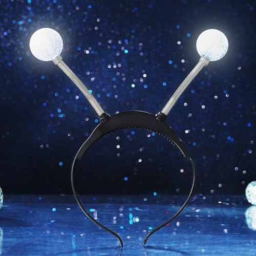 Sixexey Light Up Alien Headband LED Silver Martian Hair Band Antenna Hair Accessories for Women