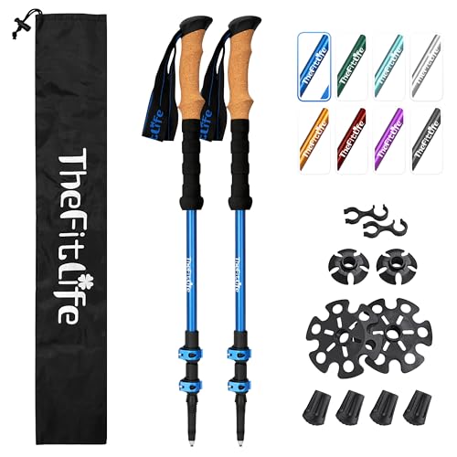 TheFitLife Trekking Poles - Lightweight 7075 Aluminum Hiking Sticks with Cork Grips, Adjustable Telescopic Design, Metal F...