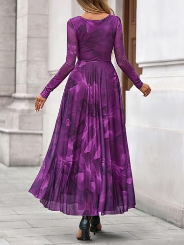 BTFBM Women Maxi Dress Spring 2026 Fashion Elegant Long Sleeve Square Neck Floral Print Party Club Wedding Guest Dresses