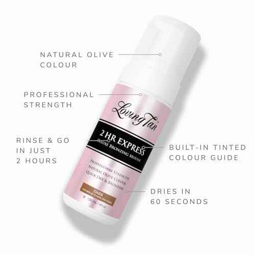 Loving Tan 2 HR Express Self Tanning Mousse, Dark - Streak Free, Natural, Professional Quality - 5+ Sunless Self Tanner Applications per Bottle, Cruelty Free, Naturally Derived DHA - 4 FL Oz