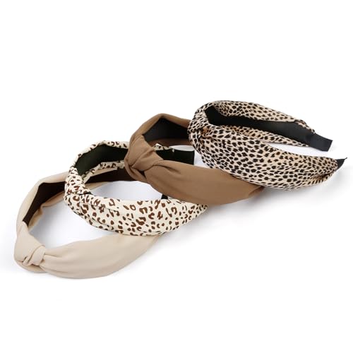 Knotted Fashion Hairbands and Hair Hoops: Non-Slip Top Knot Headbands with Leopard Print for Women and Girls - 4PCS Beige ...