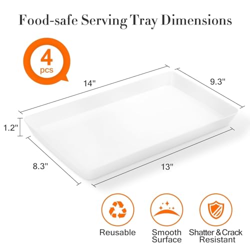 WOWBOX 4 pcs Serving Tray for Entertaining, Grilling BBQ Accessories, Serving Platters for Snacks, Fruit, Reusable Plastic...