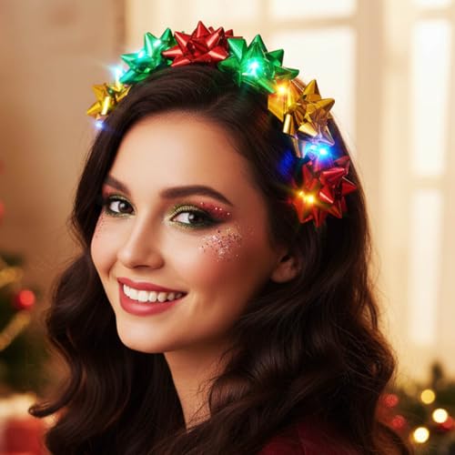 DRESBE Light Up Christmas Headband LED Xmas Headbands Glow Party Hair Accessories for Women