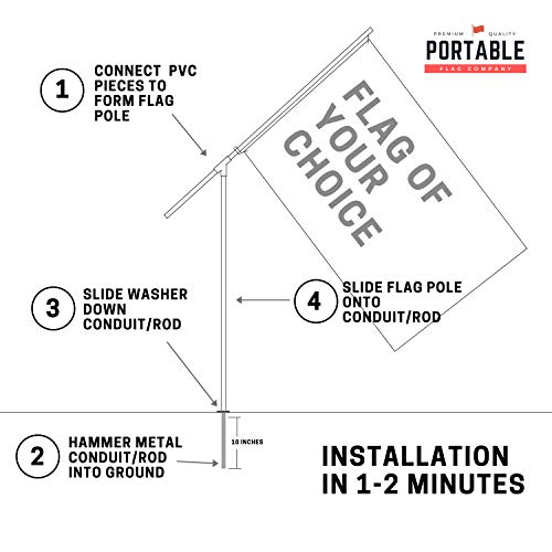 Portable Flag Pole - Premium Flagpole for Camping, The Beach, Tailgating, Includes 3x5 American Flag, Made of High Grade PVC
