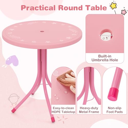 Costzon Kids Picnic Table, Kids Outdoor Table with 2 Folding Chairs, Height Adjustable Umbrella, Portable Children Outdoor...