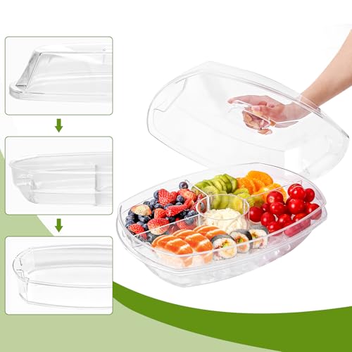 IVYHOME 3-Tier Chilled Serving Tray with Lid, 15" Fruit Ice Serving Platter with 4 Compartments, Shrimp Cocktail Serving D...