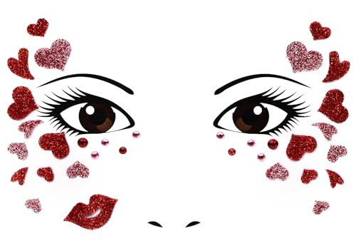 Penta Angel Heart Face Sticker Jewels Stick On Face Costume Gems Self-Adhesive Valentines Day Halloween Makeup Sticker for...