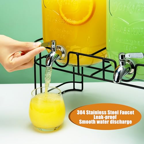 1 Gallon Glass Drink Dispensers for Parties, 2PACK Beverage Dispenser with Stand, Ice Cylinder and Stainless Steel Spigot ...