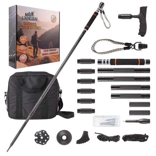 LIANGBAI Tactical Walking Stick, Survival Hiking Stick Walking Staff, Lightweight Tactical Cane Gear, Aluminum Trekking Po...