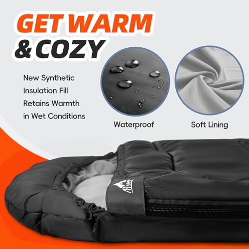 MEREZA Sleeping Bags XL for Adults Cold Weather Mens Large Wide Sleeping Bag for Big and Tall Girls Boys with Compression ...