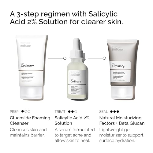 The Ordinary The Acne Set, 3-Step Skin Regimen with Glucoside Foaming Cleanser, Salicylic Acid 2% Solution, and Natural Mo...