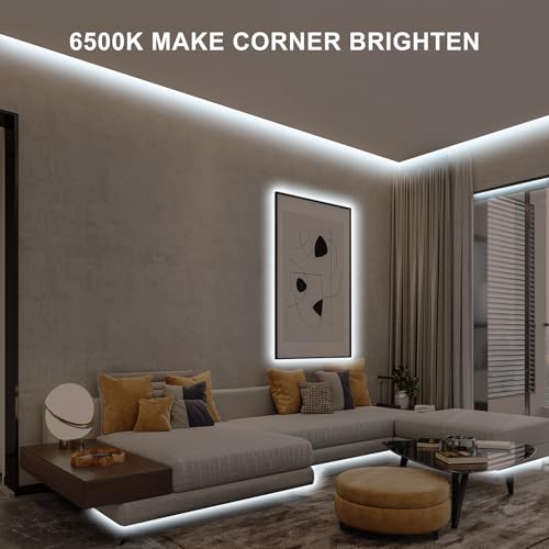 Olaholii 16.4ft COB Led Strip Light with Remote, 6500K Ra93+ Dimmable Bright Daylight White Led COB Strip Light, White Con...