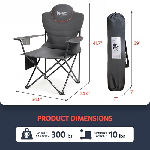 OUTSIDER Folding Camping Chair Heavy Duty Folding Chair 400lbs Oversized Outdoor Chairs with Cup Holder, Cooler Bag, Stora...