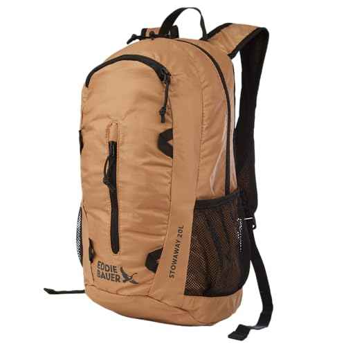 Eddie Bauer Stowaway Packable 20L Backpack-Made from Ripstop Polyester, Tobacco, One Size