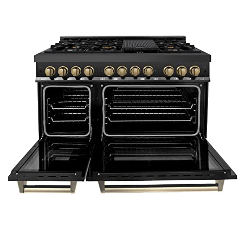 ZLINE Autograph Edition 48 in. 6.0 cu. ft. Legacy Dual Fuel Range with 7 Burner Gas Cooktop and 2 Electric Ovens in Black ...