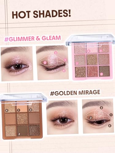 SHEGLAM Eyeshadow Palette 9-Color Ultra-pigmented Shimmer & Matte Shades, Vegan & Cruelty-free-Glimmer & Gleams