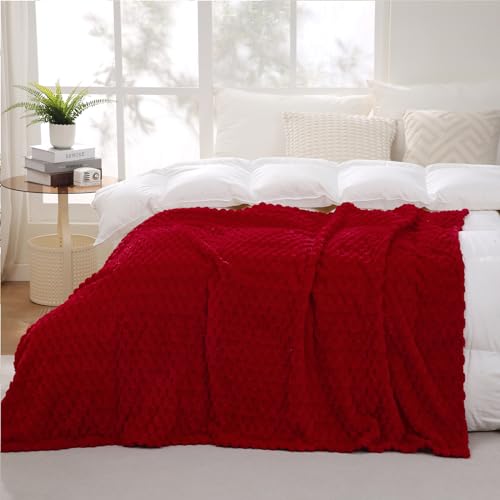 Red Throw Blanket 50"×60" inches Gifts for Mom Fuzzy 3D Jacquard Decorative Flannel Fleece Super Soft Plush Cozy Blanket f...