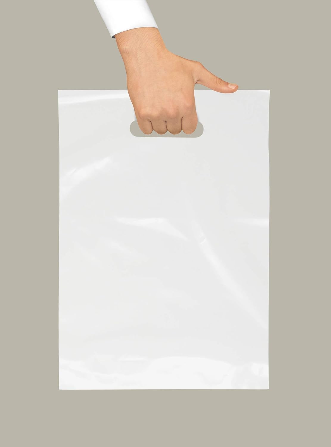 Purple Q Crafts Plastic Bag With Die Cut Handle 9" x 12" White Merchandise Bags 100 Pack for Retail, Gifts and Shows