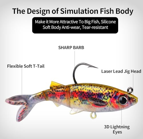 KTGCOZS Pack of 5 Soft Fishing Lure Set Artificial Bait for Outdoor Tackle and Freshwater Fishing Adventures 8cm/10cm/13cm