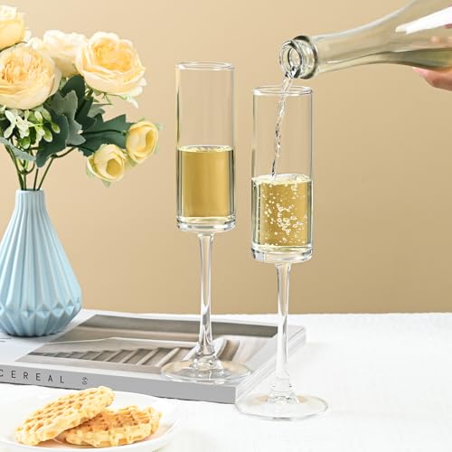 FrutPunch Champagne Glasses, Champagne Flutes Set of 2, 7OZ Long-Stemmed Wine Glasses, Crystal Glass, Elegant Sparkling Wi...