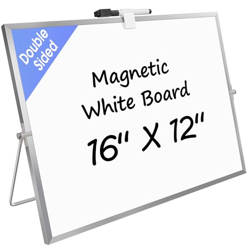MaxGear Dry Erase Magnetic White Board, 16" x 12" Double-Sided Dry Erase Board with Stand, Large Desktop Whiteboard for Ho...