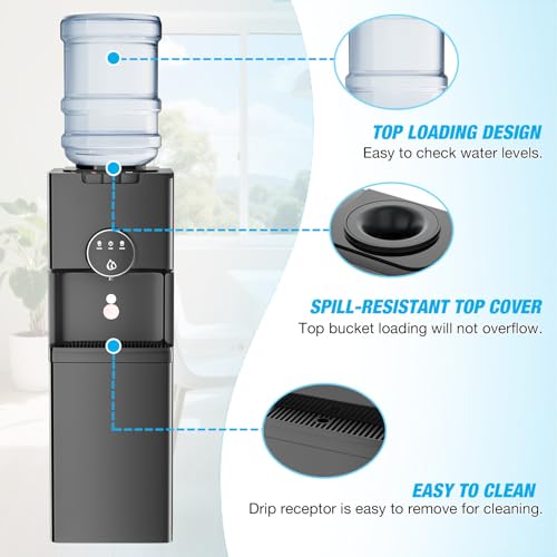 TABU Top Loading Water Cooler with 20CAN Beverage Cooler, Hot & Cold Water Dispenser, for 3 or 5 Gallon Bottle, with Anti-...