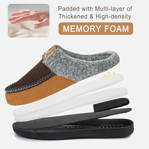 Homitem Mens Slippers Moccasins Memory Foam Fuzzy Slippers for Men Wool-Like Plush Fleece Lined House Shoes Indoor Outdoor...