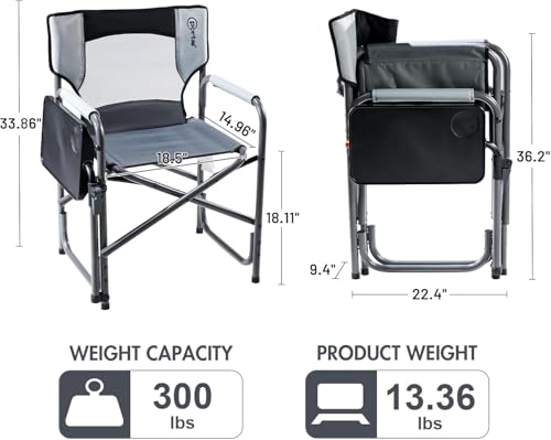 Portal Tablet Table Camping Directors Chair, Foldable Camp Chair with 2-Way Rotatable Side Table, Outdoor Folding Chairs f...
