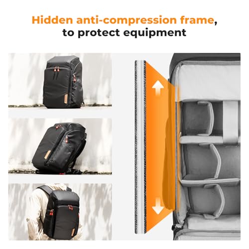 K&F CONCEPT Camera bag Backpack Waterproof 25L Large Capacity Camera Case with Raincover 15.6 Inch Laptop Compartment Comp...