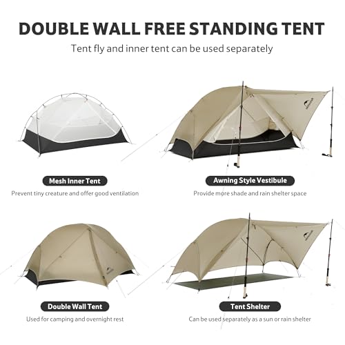 Naturehike Mongar UL 1-2 Person Backpacking Tent,15D Nylon Waterproof Ultralight One Person Two Person Tent with Footprint