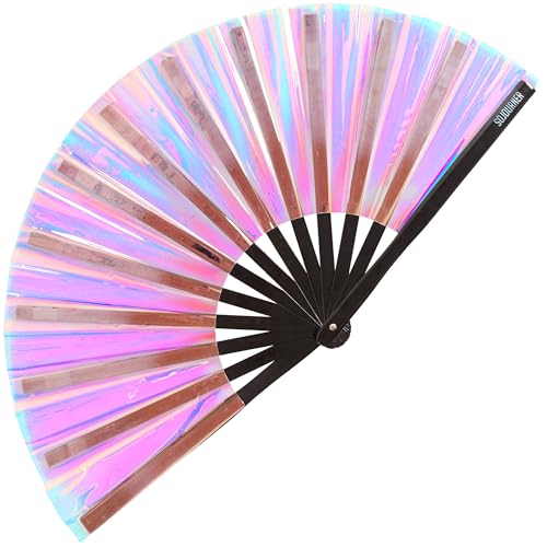 SoJourner Bags Rave Fan - Large Folding Fan - Clack Fan Hand Fan for Raves, Halloween, Burlesque, Rainbow Outfits for Wome...