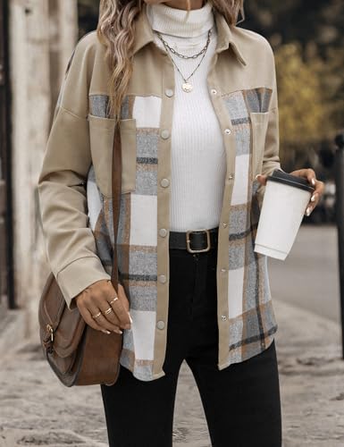 Women's Fashion Plaid Coat with Contrast Collar, Stylish and Versatile for Any Outfit.