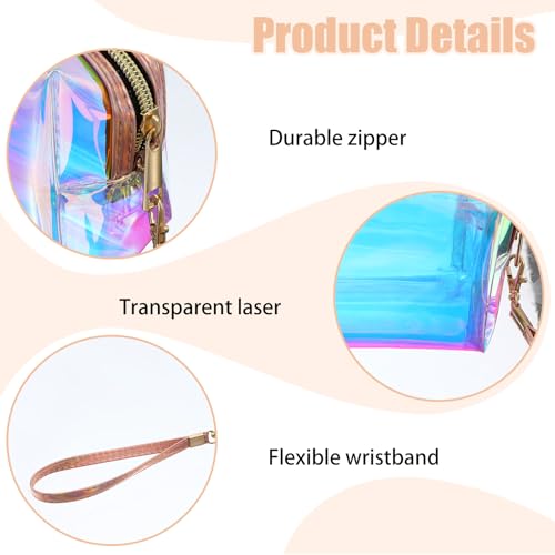 APLZGMG 2 Pcs Clear Iridescent Holographic Makeup Bag, Glitter Travel Cosmetic Pouches with Zipper, Waterproof Toiletry Or...