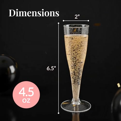 Prestee 24 Champagne Flutes Plastic - Disposable Flute - Silver Glitter Plastic Glasses for Parties - Mimosa Bar, Wedding,...
