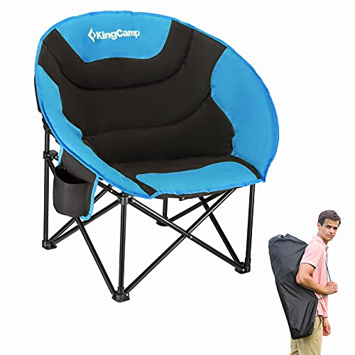 KingCamp Oversized Saucer Round Camping Chair Portable Padded Outdoor Folding Chair for Adult with Cup Holder Back Pocket ...