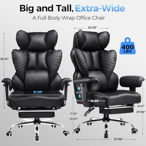 COMHOMA Big and Tall Office Chair 400LBS Heavy Duty Gaming Chair with Deluxe Embossing Leather High Back Wider Ergonomic C...