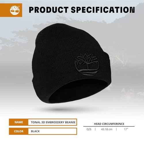 Timberland Men¡¯s Tonal 3D Embroidery Beanie - Soft Knit Winter Hat, Raised Logo, Warm Stretch Fit for Cold Weather Wear
