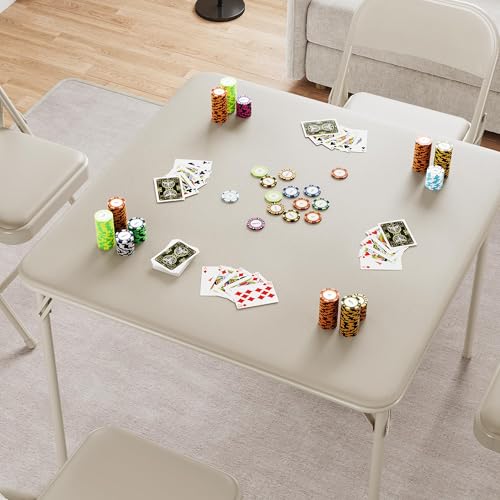 CuisinSmart Folding Card Table and Chair Set of 3, Portable Square Card Table with 4 Padded Chairs, Foldable Chairs and Ta...