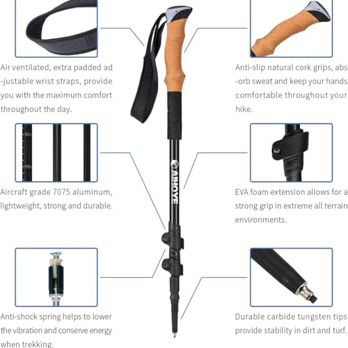 Hiking Poles: Ultra-Light Aluminum-Carbon Foldable, 3-Section Telescopic. for Hiking/Trekking/Nordic Walking. 45-53 inches...